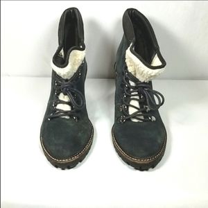 Dolce Vita Celida Lace Platform Boot Gray Suede White Fleece Size 8